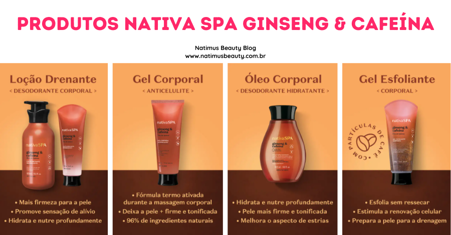 Nativa SPA Ginseng & Cafeína, uma linha poderosa e inovadora que proporciona alívio e conforto para o inchaço corporal.