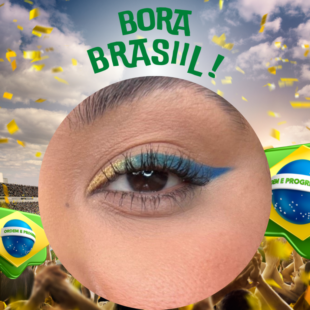 Maquiagem Delineado de Olhos com cores da bandeira do Brasil, make  Dailus.