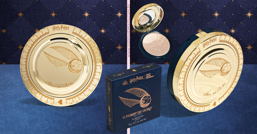 O Iluminador em Pó Dourado Harry Potter Quem Disse, Berenice? O Pomo de Ouro promove um brilho radiante, dando vida ao efeito hipnotizante e espelhado do Pomo de Ouro, inspirado na bola mais importante do Campo de Quadribol.