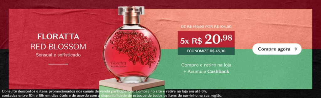 Inspirada em Floratta Red, essa fragrância moderna da Perfumaria feminina para dar um toque de sensualidade, frescor e leveza no seu dia a dia. 