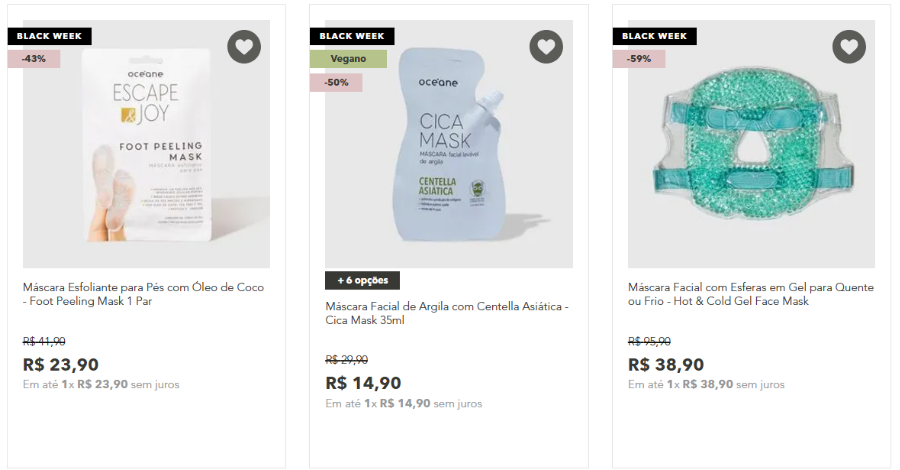 Máscaras faciais com desconto na black friday da Océane.