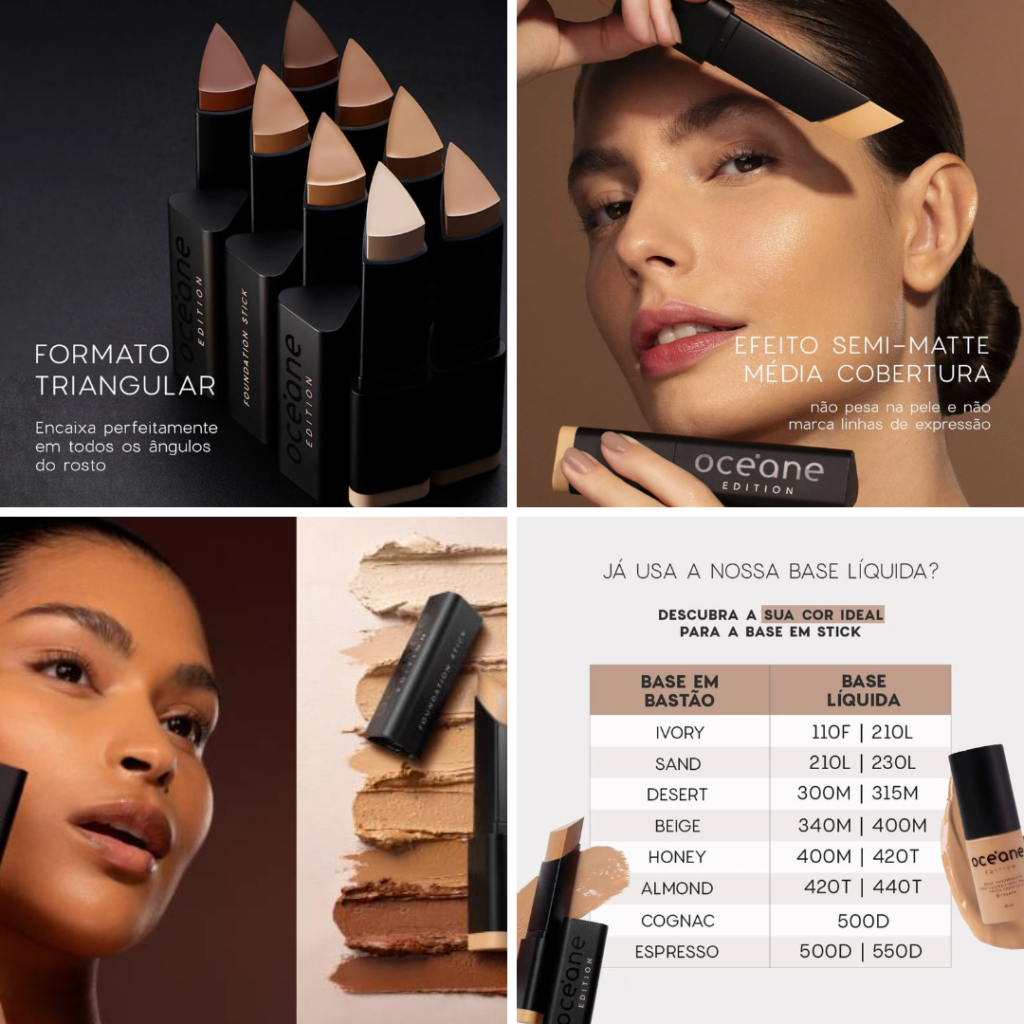 Foundation Stick Océane é o novo lançamento de maquiagem facial da linha Edition que é uma base em bastão que promete cobertura média, acabamento soft matte e ativos de skincare como Vitamina E, Ácido Hialurônico e Óleo de jojoba. Também é uma maquiagem Cruelty Free e com fórmula vegana. 