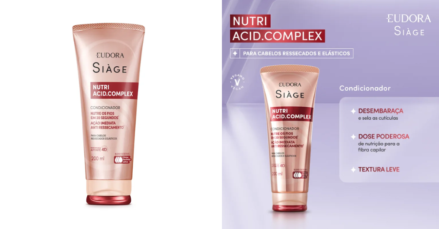 Condicionador: Desembaraça e sela as cutículas com nutrição potente.