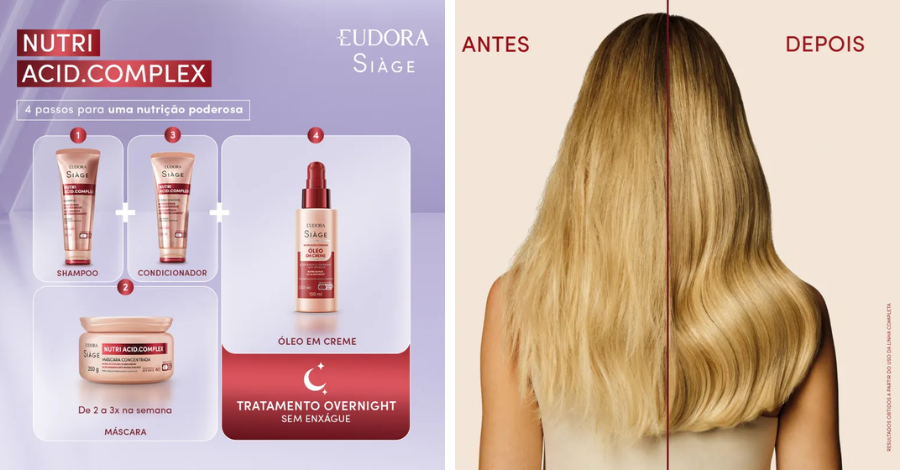 Dica de ouro: invista nessa linha se os teus cabelos estão com:
- ressecamento;
- porosidade ou
- falta de brilho.
✨Adeus Danos, Olá Brilho!