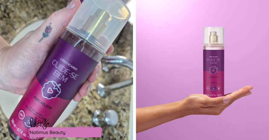 Cuide-se Bem Amoruda Body Splash: da família olfativa Frutal Gourmand, promove pele perfumada e possui 92% de ingredientes de origem natural.